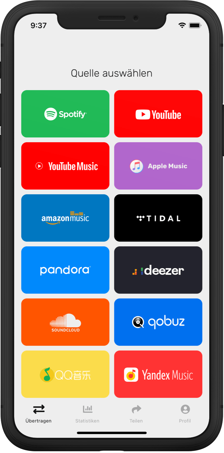 FreeYourMusic app select playlist source screen