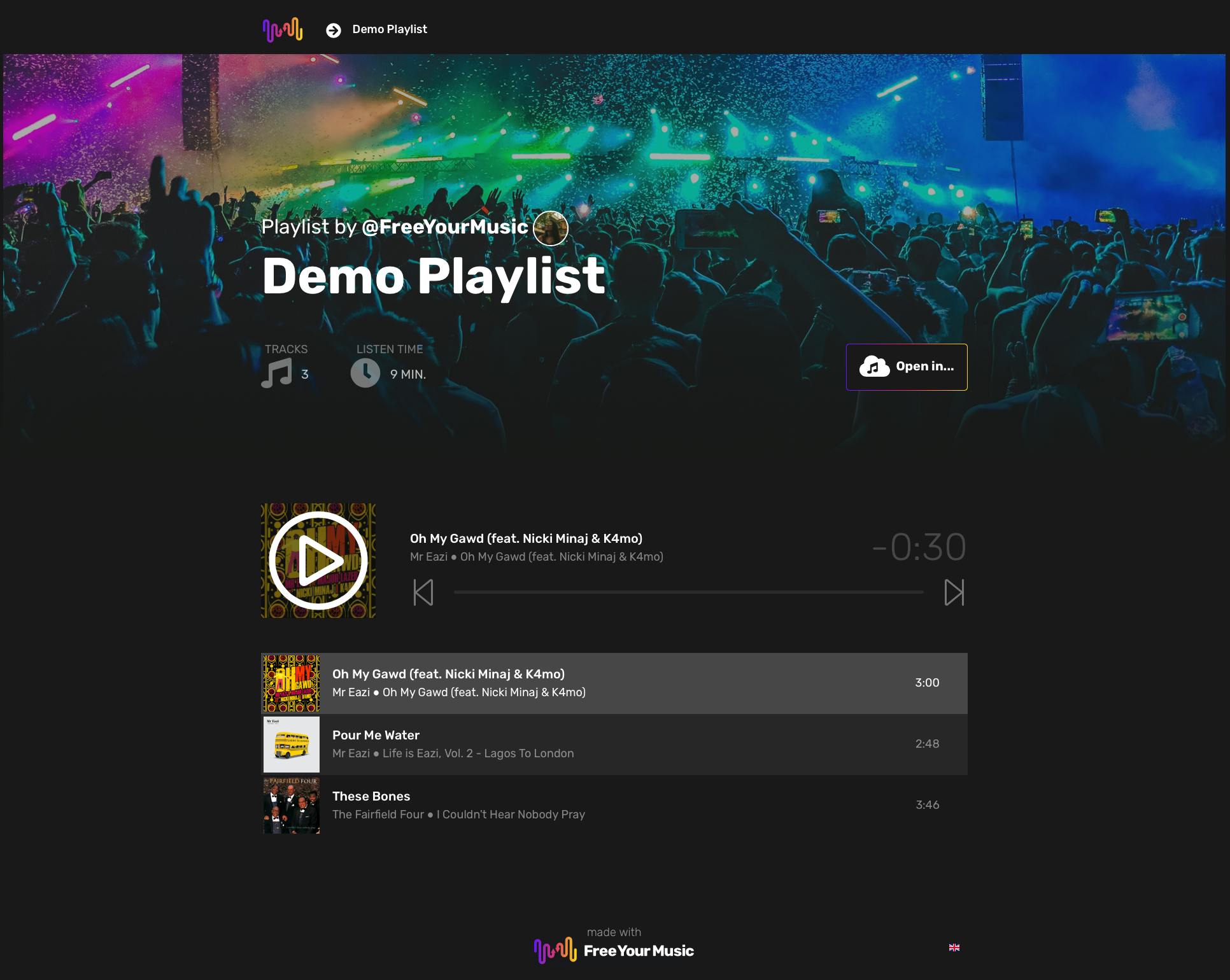 Promote your music on all streaming platforms with a single smart link. Direct fans to a sleek landing page that allows them to open your playlists in their favorite music streaming app.