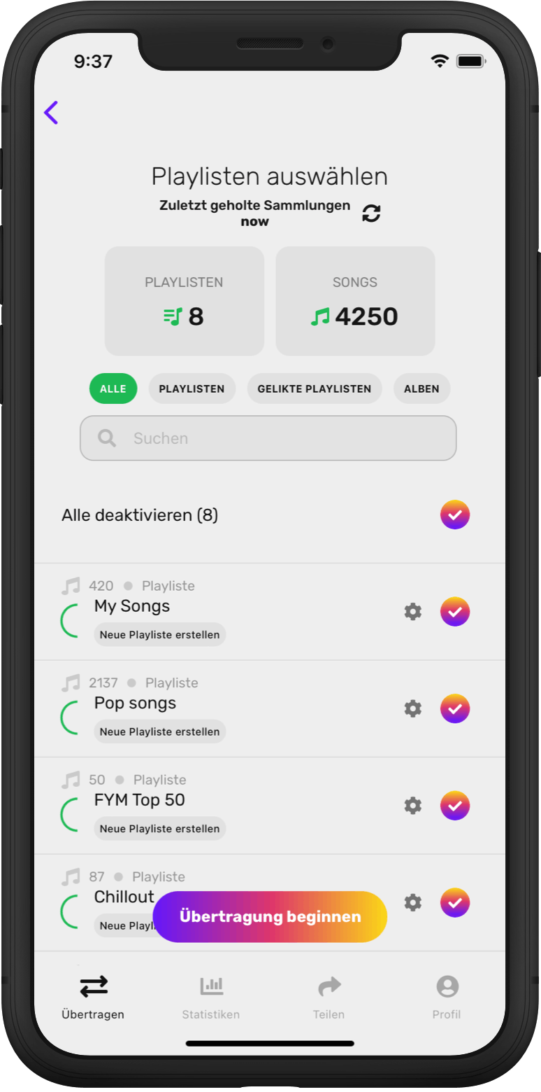 FreeYourMusic app select items ios screen