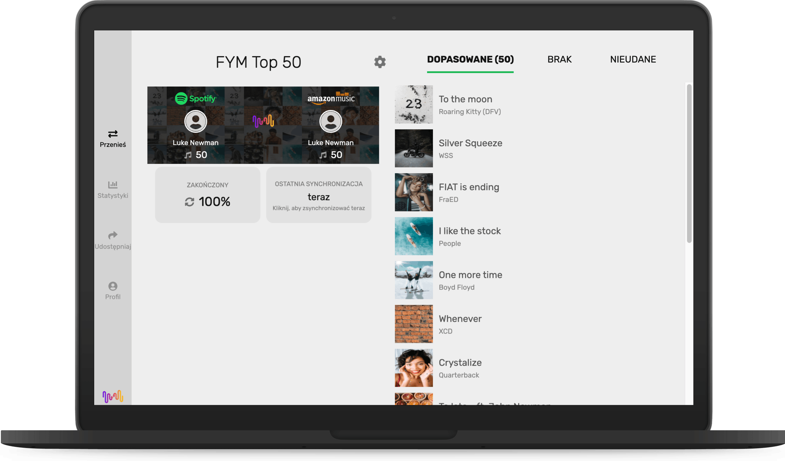Aplicativo da FreeYourMusic com as músicas combinadas na tela do desktop
